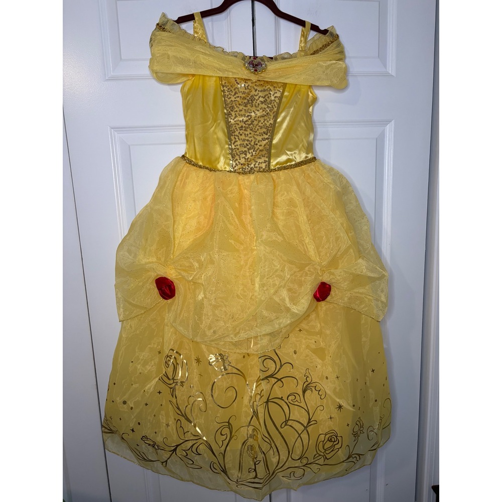 Disney Store Belle Costume Dress Beauty and the Beast Yellow Gold Girls 9/10